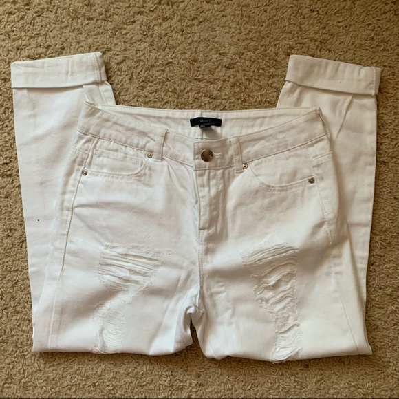 Forever 21 White Distressed Jeans (Women’s) - Picture 1 of 4